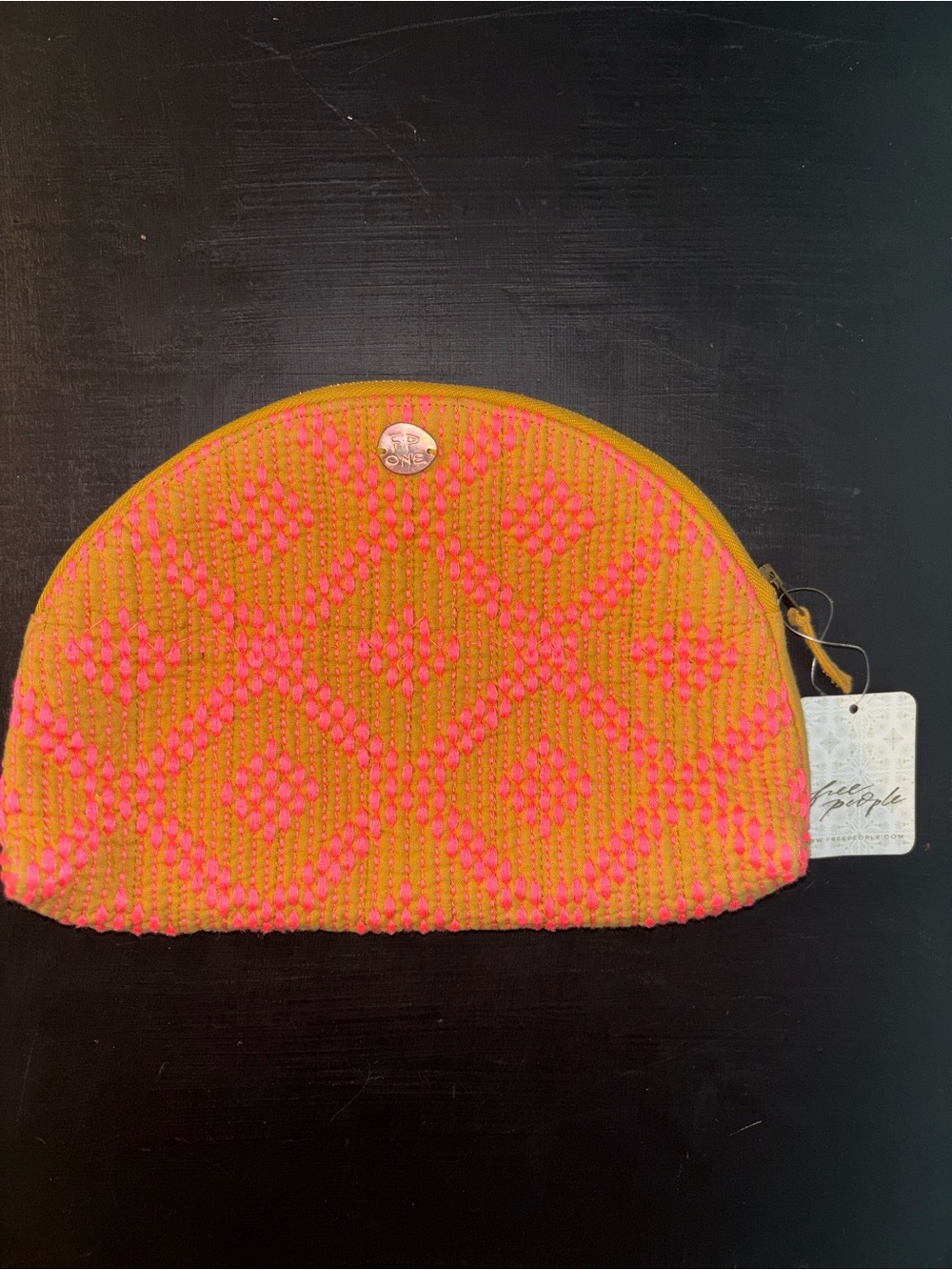 Free People Woven Pink & Mustard Dome Cosmetic Pouch